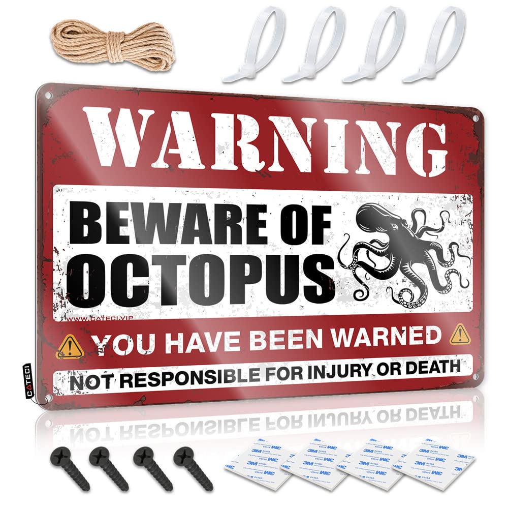 ZTBBDNQHA Funny House Signs Beware Of Octopus Sign Dorm Door Sign Cave Man Bar(20X30CM)