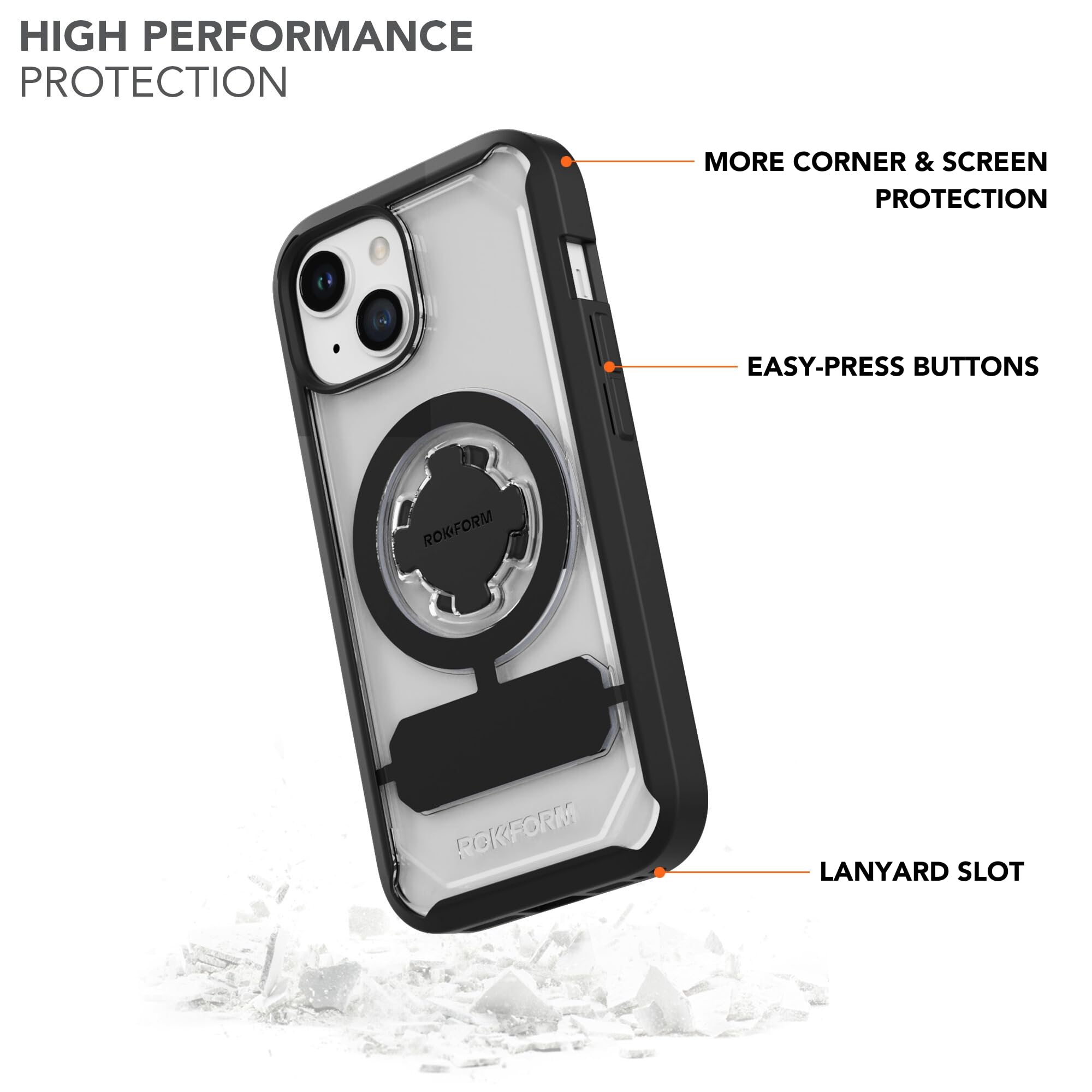 Rokform - Custodia per iPhone 15, serie Crystal, cover magnetica trasparente per iPhone 15 con chiusura a torsione RokLock, armatura sottile testata a goccia (trasparente)