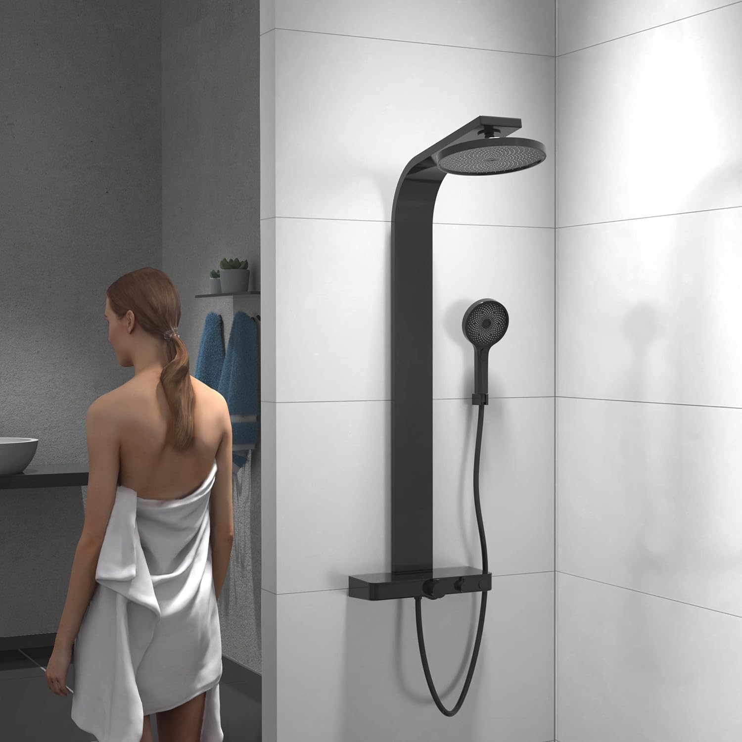 SCHÜTTE 60576 SAMOA RAIN Duschpaneel mit Thermostat-Glasablage, Duschsystem mit innovativer