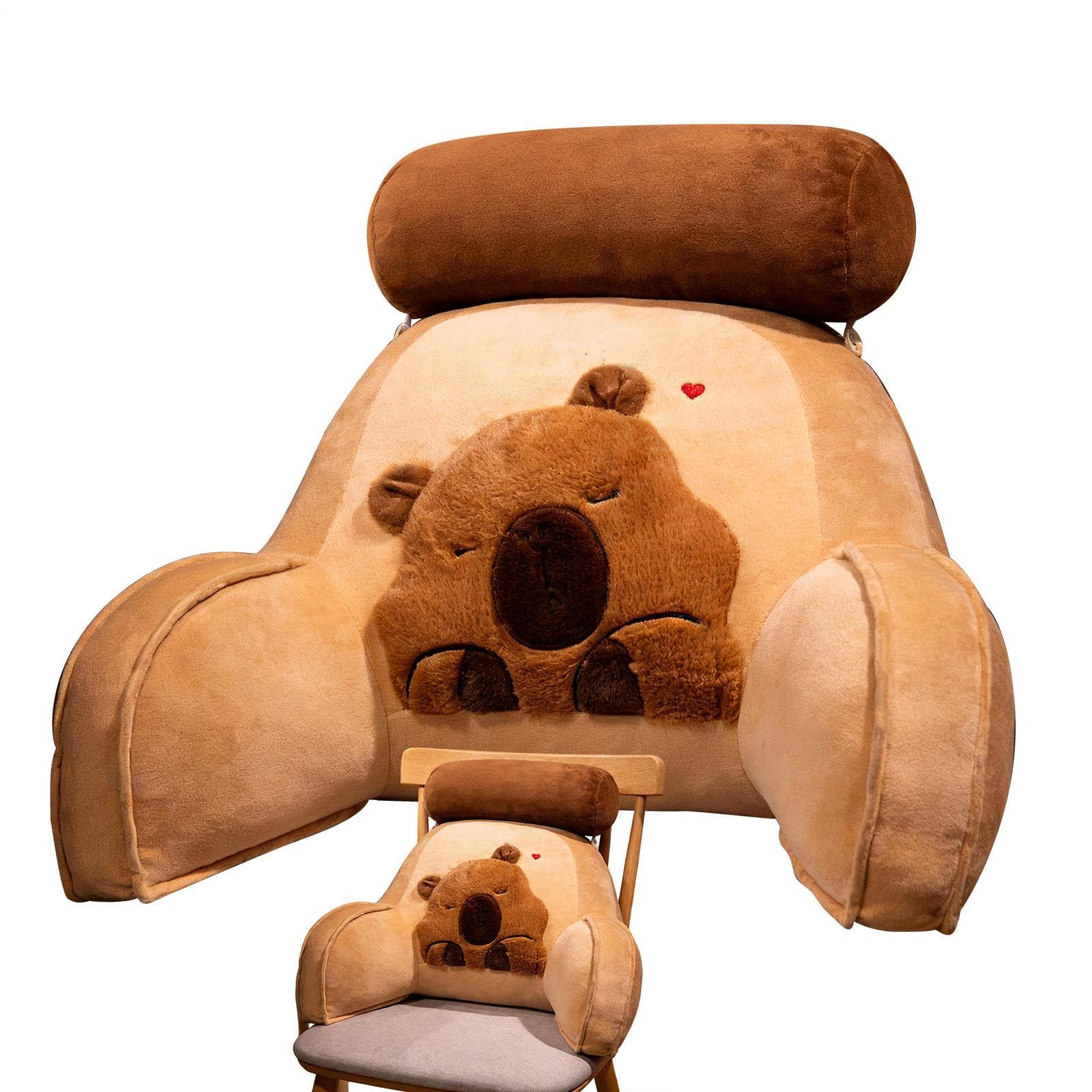 Capybara - Cuscino da lettura per letto, cuscino per schienale in peluche con supporto per le braccia, comodo e morbido cuscino con imbottitura resistente, per adulti, supporto lombare per collo