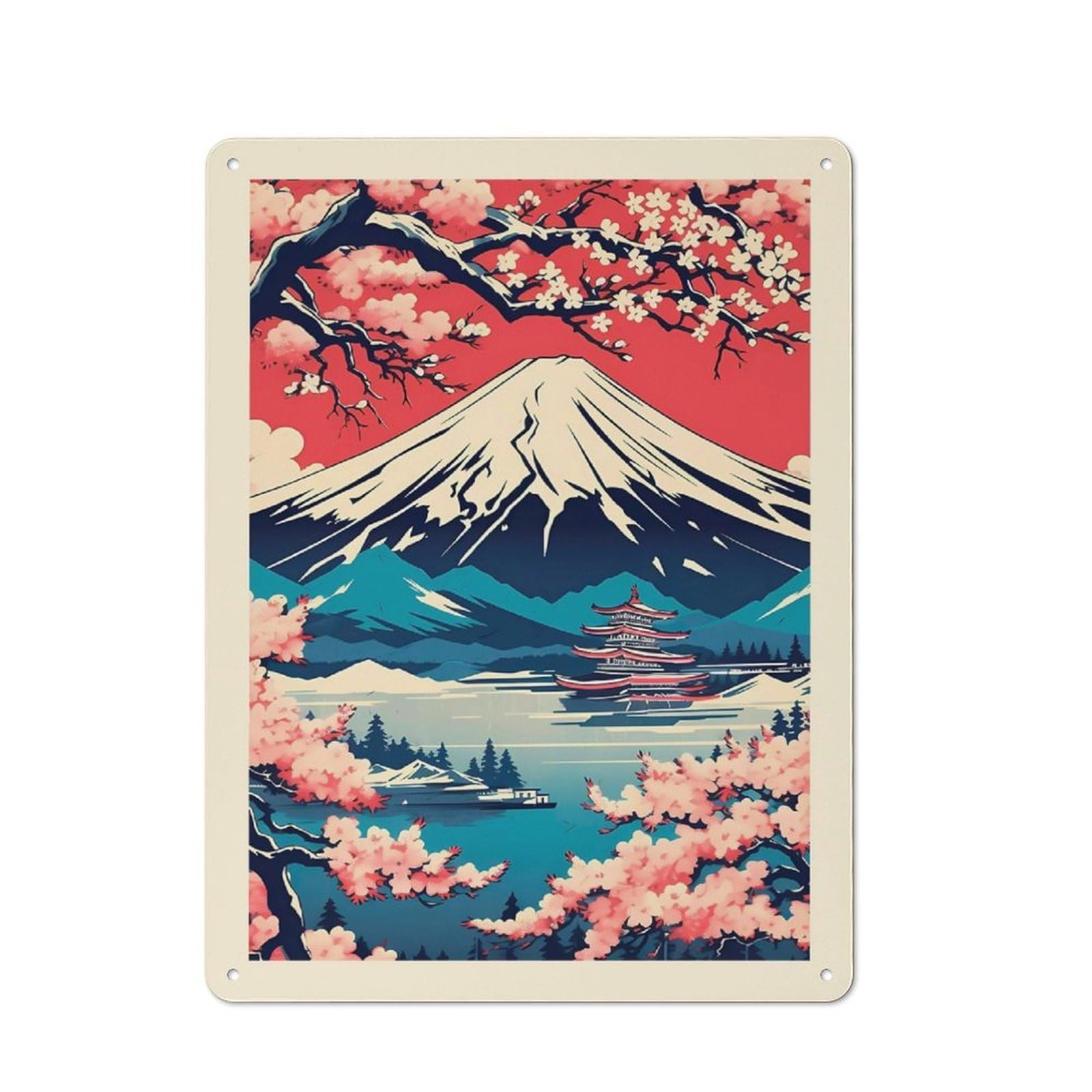 Junmoney Fuji Mountain 4 Metal Plaque With Design 40X30cm, Country Style Kitchen Wall Decor For Coffee Bar, Kitchen, Bistro Or Tea Corner