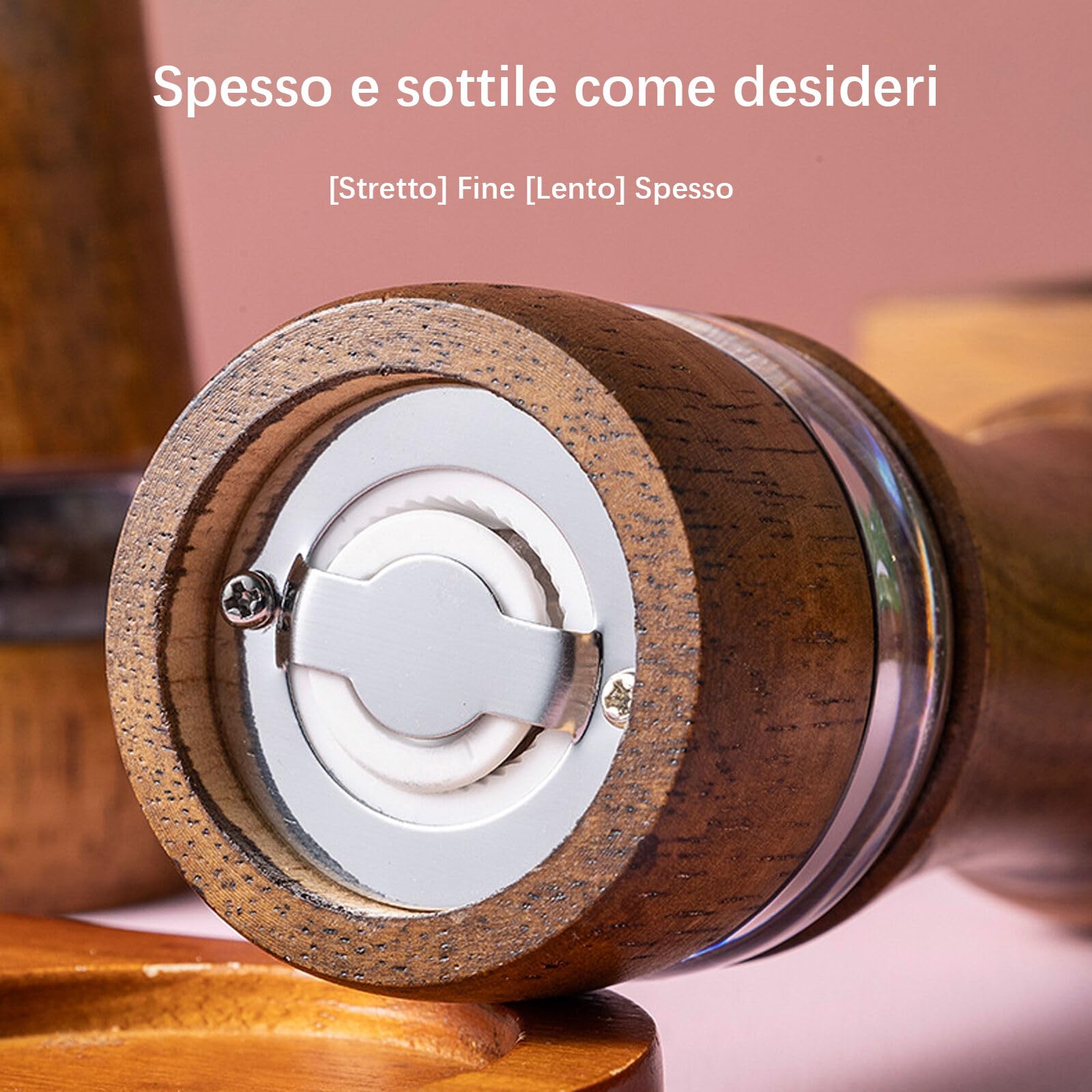Macina Pepe Set di 2 Pezzi Legno,Macina Sale e Pepe Manuale con Trasparenti Finestra in Acrilico,Saliera e Pepiera con Regolabile Macinino in Ceramica per Sale, Pepe, Spezie,Macinapepe Manuale