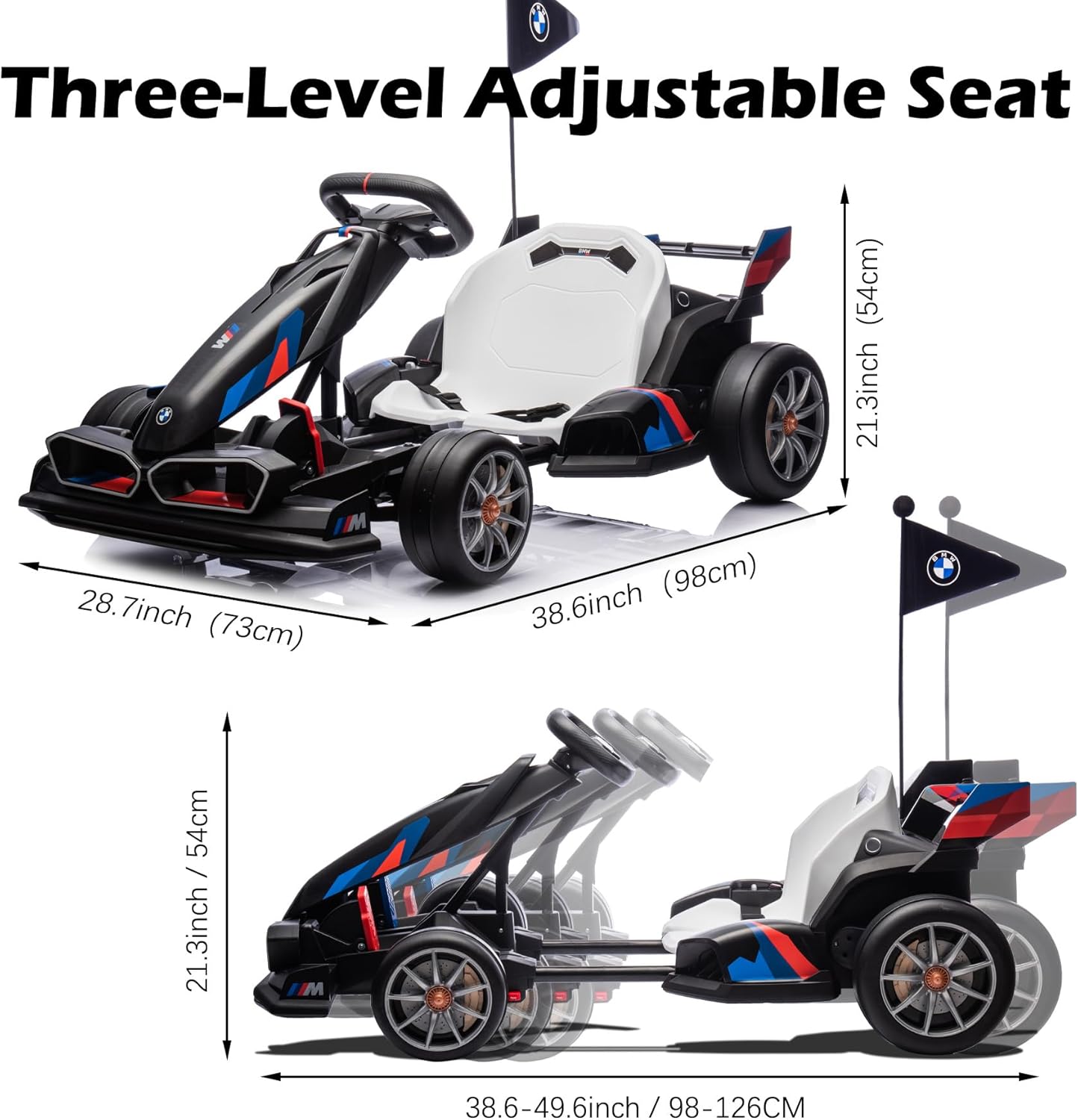 Licensed BMW Electric Go Kart, 24V Drift Kart with 400W Motor, Outdoor Driftable Kids Race Pedal Go Karting Car w/Adjustable Seat, Lights, for 6 Years Old, Black