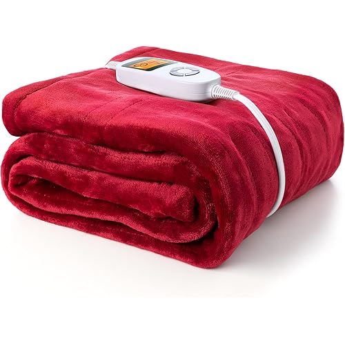 Heated Blanket Electric Blanket, Evajoy 50''x 60'' Heating Blanket Throw Soft Flannel Fast Heating Blanket with 10 Heating Levels 3 Auto-Off Timer, Overheating Protection Machine Washable