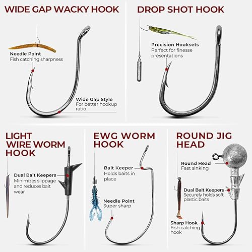 Miniatura 8 de MadBite by KastKing 182/265/400pcs Compact Fishing Tackle Kit - All-in-One Freshwater Hooks, Weights, Bobbers in Tackle Box, Fishing Gear Set for