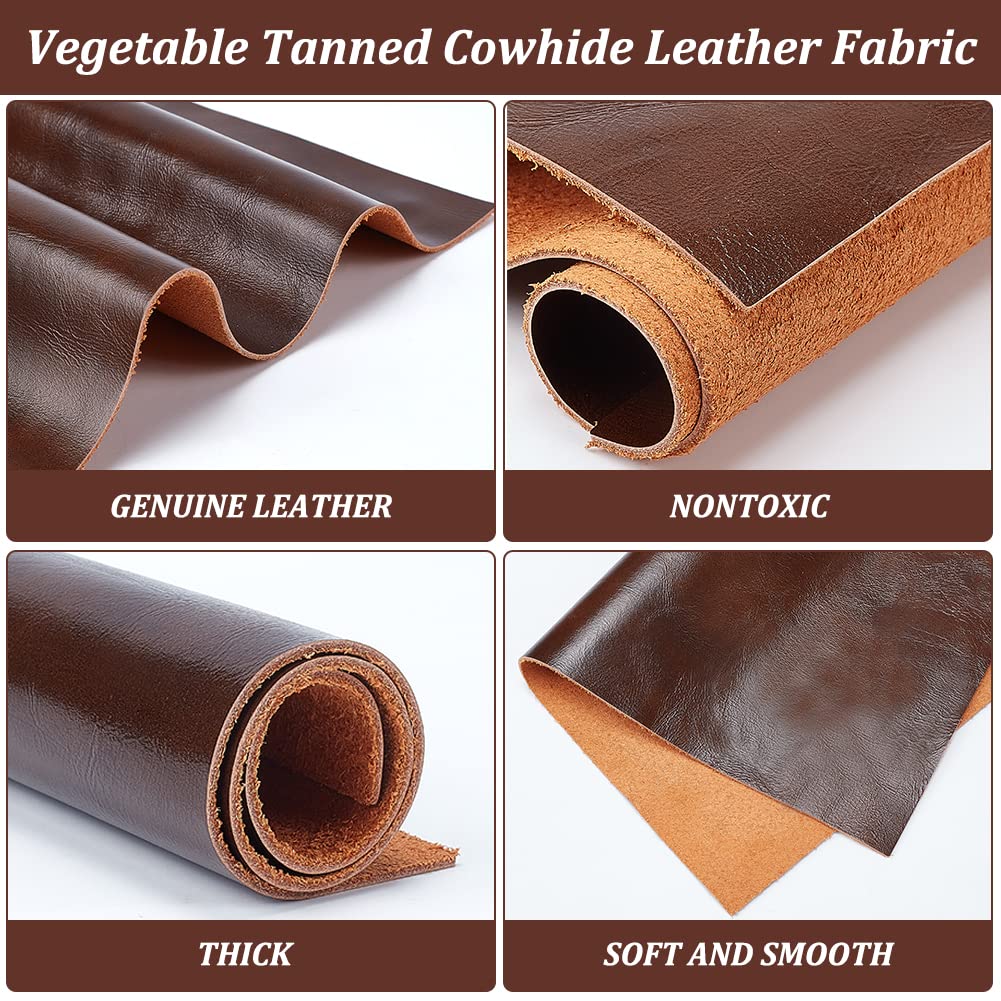 OLYCRAFT Láminas de Cuero de 30x30cm para Manualidades Cuero de Vaca Cuadrado Láminas de Cuero Genuino de 15mm de Grosor para Manualidades Costura Aficiones Carteras Talleres - Marrón Coco