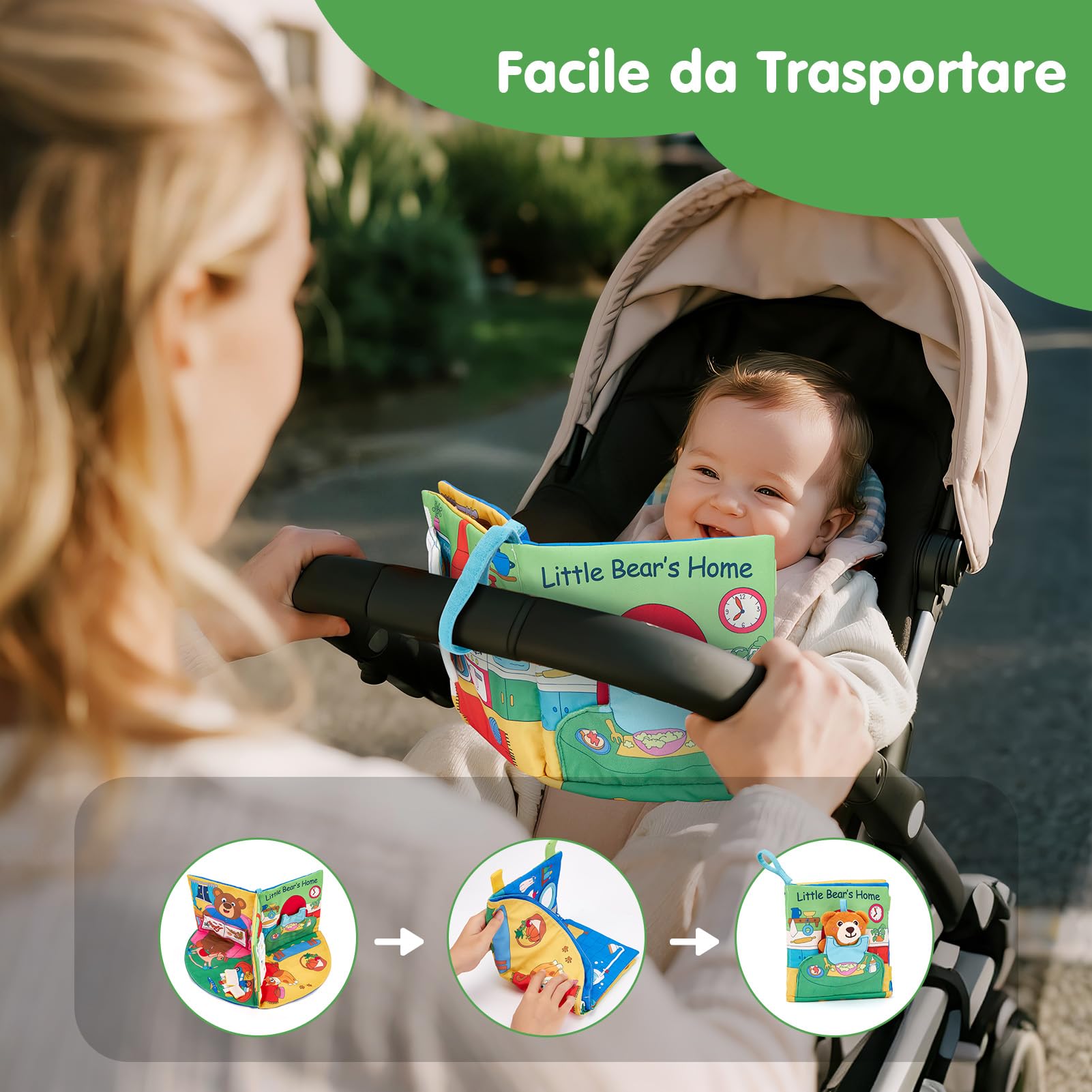 hahaland Libro Sensoriale Neonati 6-12 Mesi, 3 in 1 Morbidi Libro Montessori Interattivo con Specchio & Orsetti Rimovibili, Libri di Stoffa Giochi Tummy Time Neonato Giocattol 3 6 9 12 Mesi