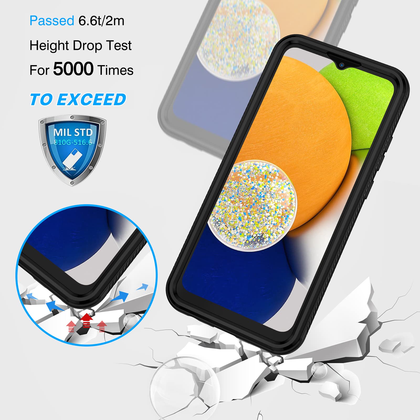 CENHUFO Cover Samsung A03, Custodia Samsung A03 Antiurto 360 Gradi con Protezione Schermo Integrata Rugged Trasparente Case Doppia Faccia Bumper Fronte Retro Cover per Samsung Galaxy A03 - Nero