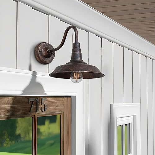 Miniatura 8 de RIIGOOG Paquete de 3 lámparas de granero de cuello de cisne para exteriores, estilo retro, de 10 pulgadas, lámpara de pared exterior de hierro,