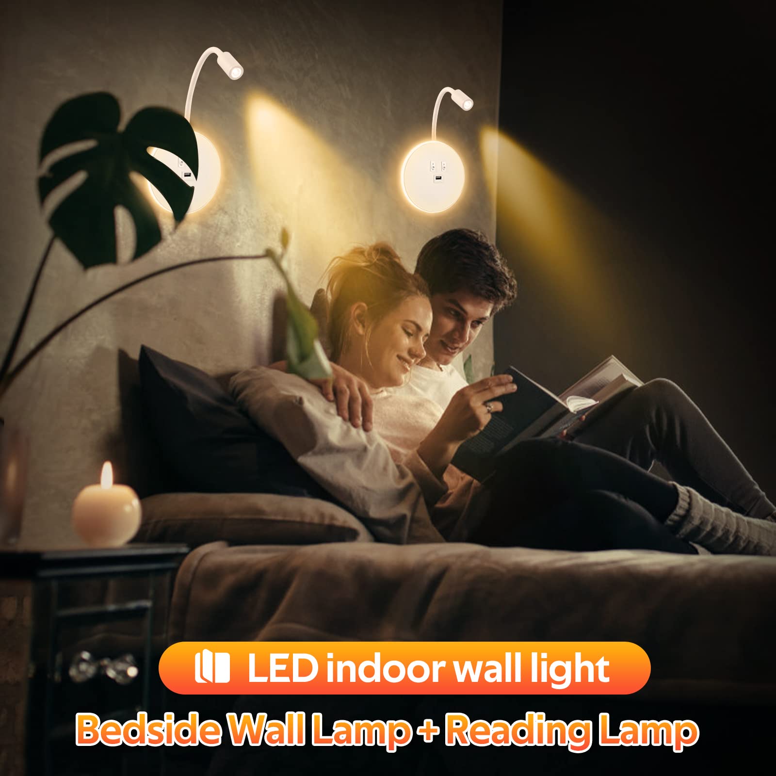UrbanHomes Lampada da Parete a LED Lampada a Collo di Cigno Flessibile, Lampada da Lettura Sul Comodino con Porta di Ricarica USB E Interruttore, Applique da Parete per Corridoio (bianco)