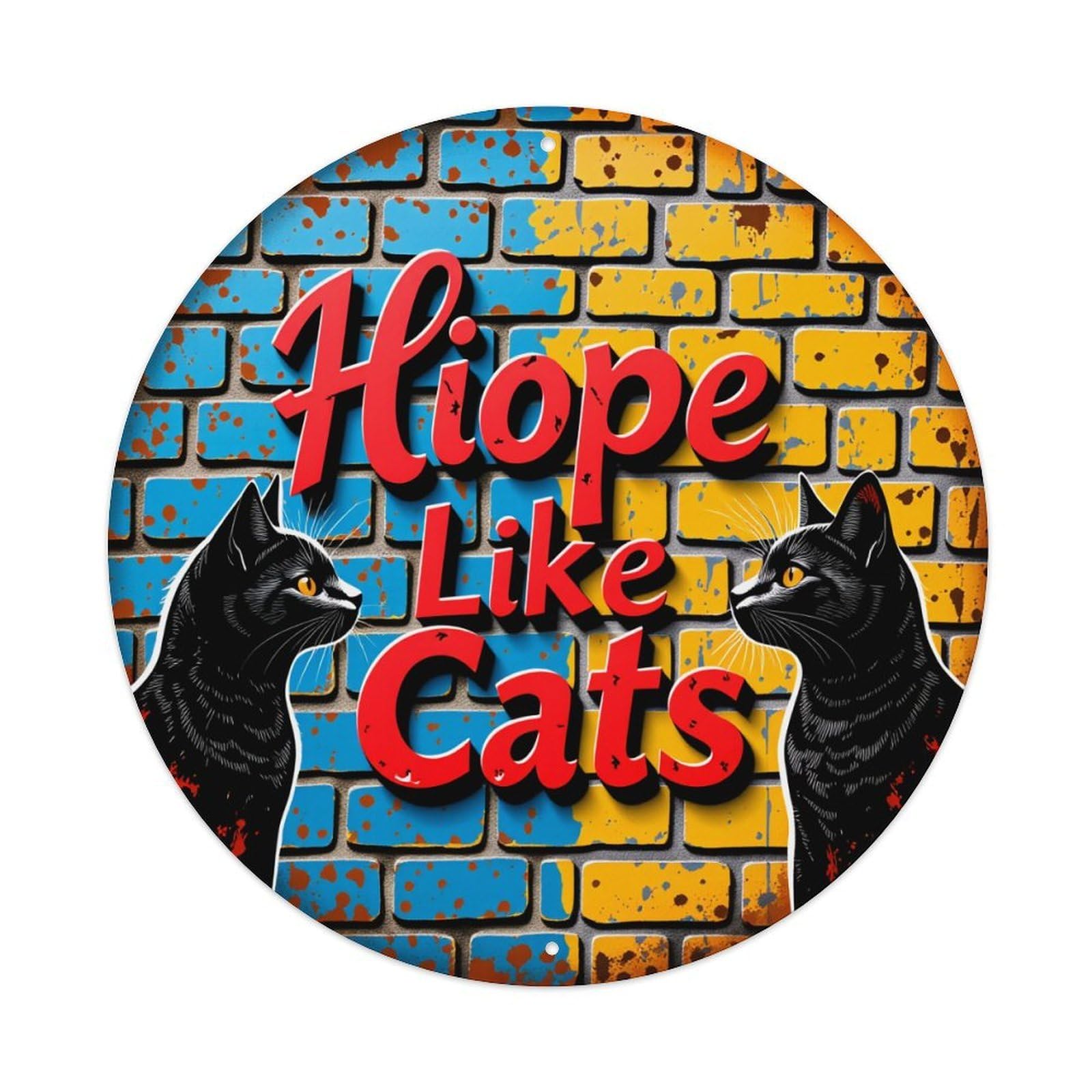 Cat Brick Wall Pattern Art Vintage Metal Tin Sign Retro Wall Decor for Home Bar Garage Cafe, Indoor & Outdoor Decorative，circle Metal Poster, 8x8 Inch