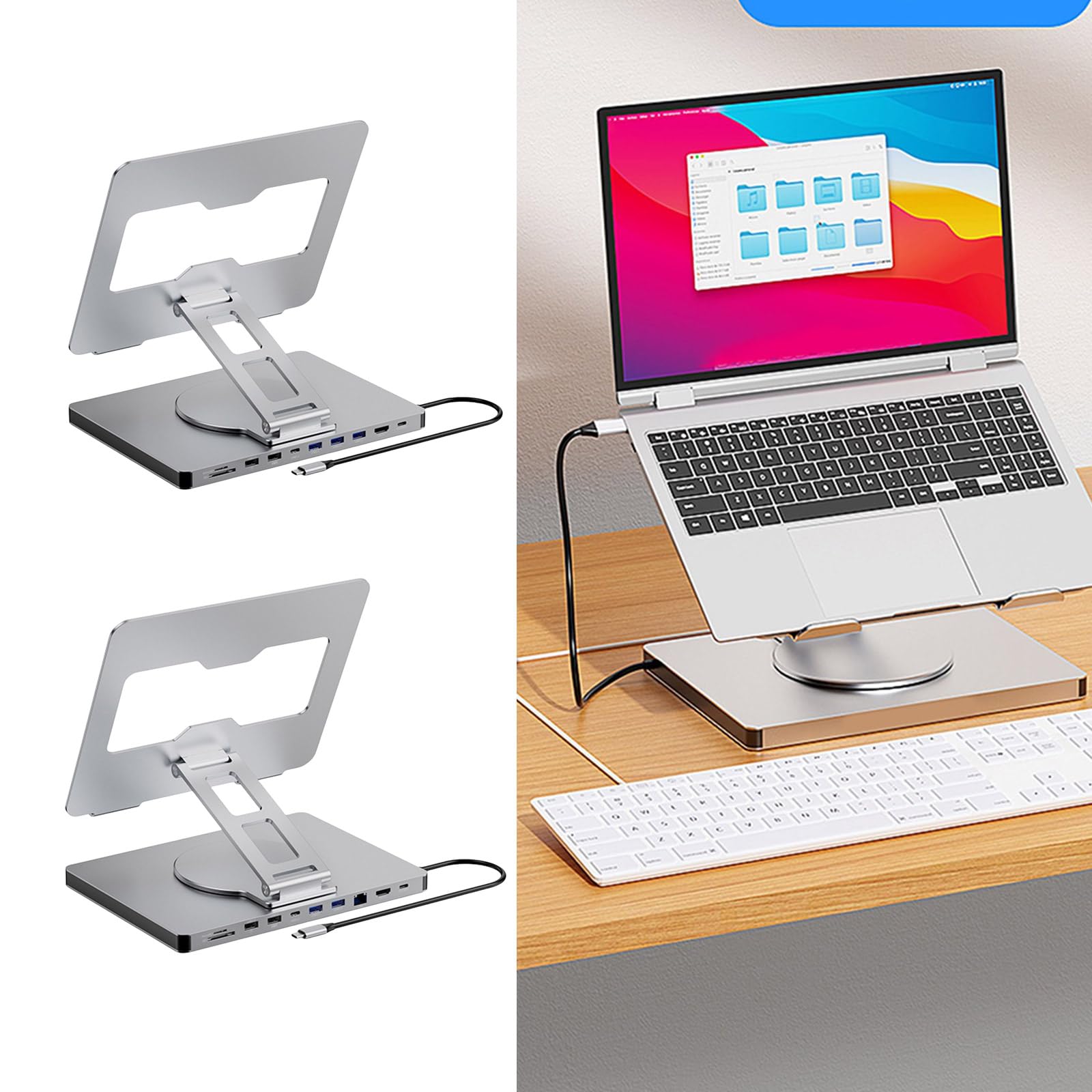 Station d ' accueil pour ordinateur portable 10 ports avec base rotative à 360 degrés et protections complètes des appareils Station d ' accueil pour ordinateur portable en alliage d ' aluminium