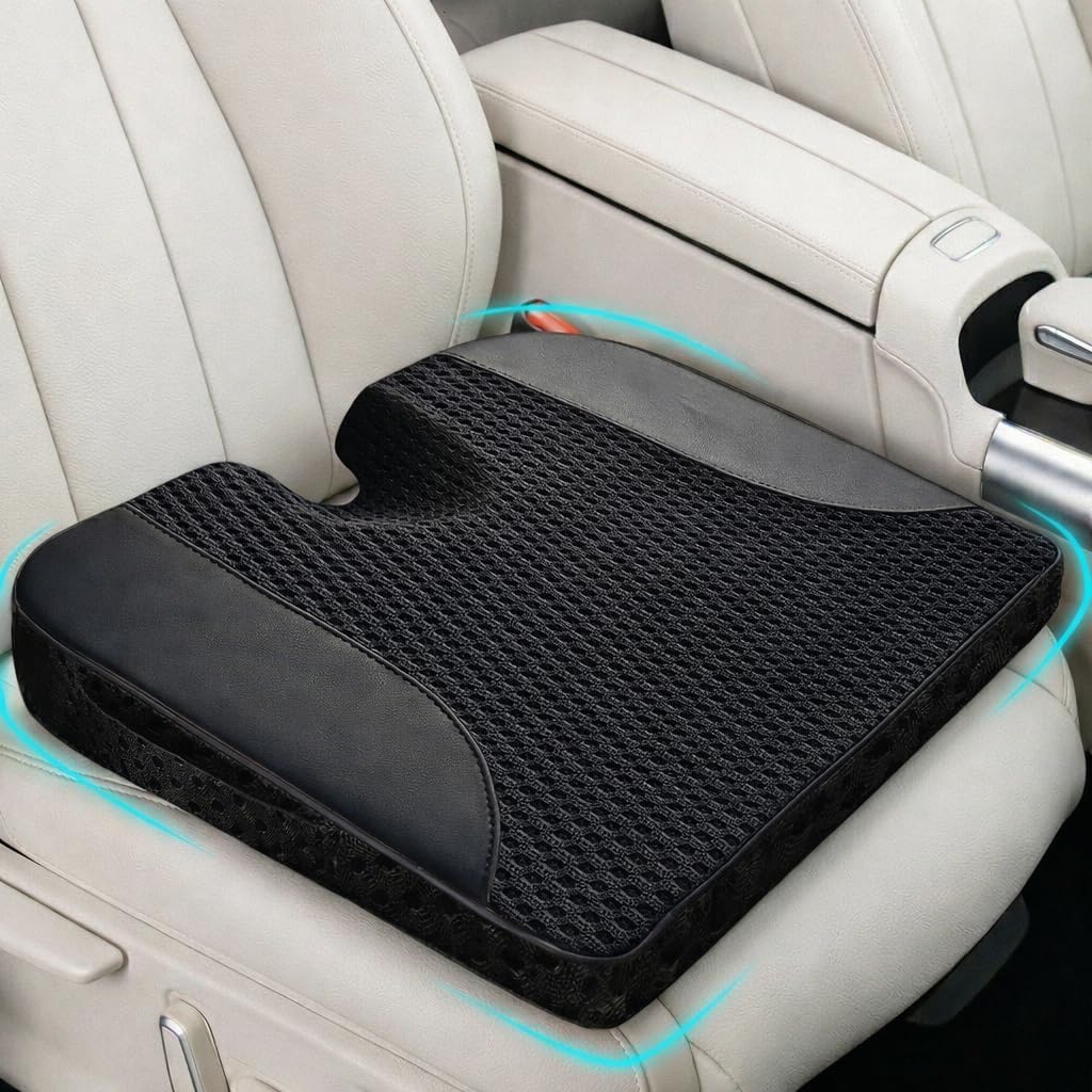 Car Seat Cushion, Extra Large Wedge Car Seat Cushion for Driving, Better Visibility, Pressure Relief Memory Foam for Sciatica & Tailbone Pain Relief, (Black Mesh)