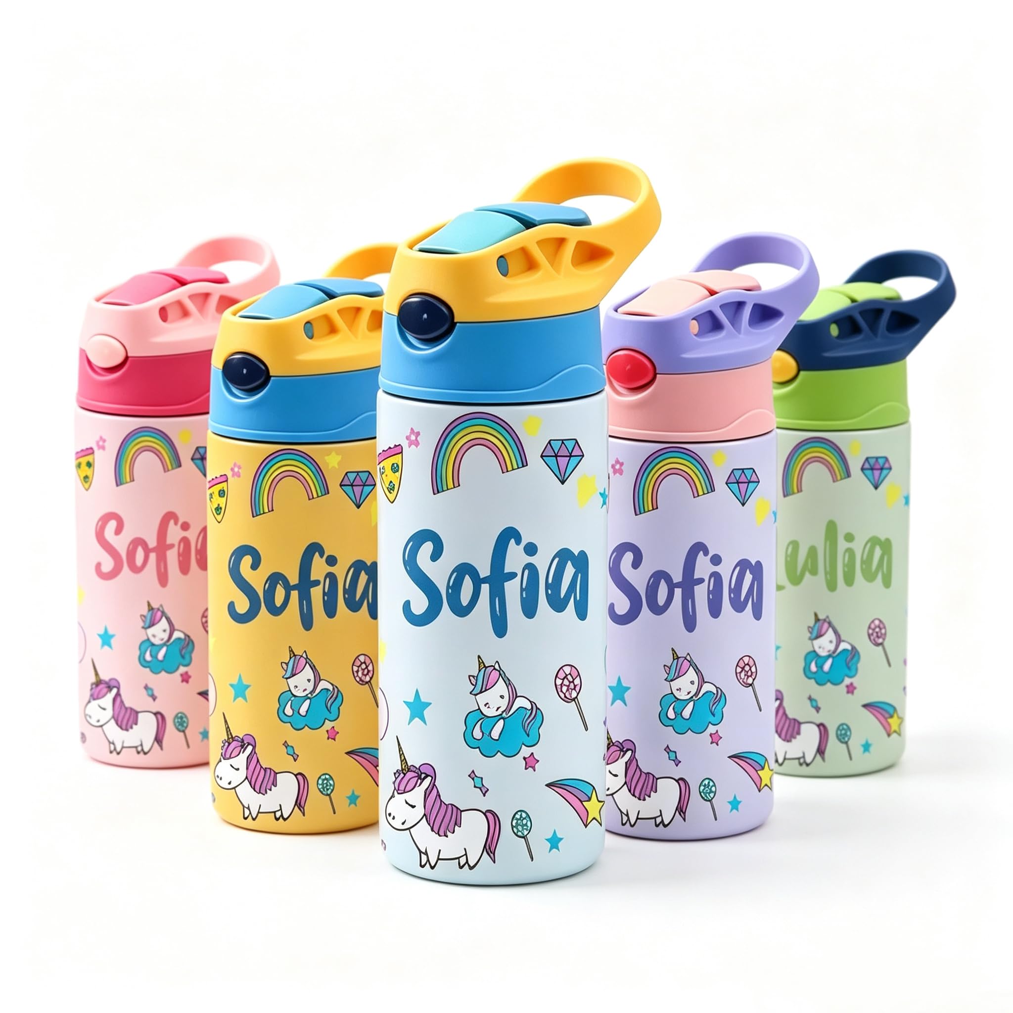 SOUFEEL Personalised Water Bottles for Kids, Custom Name Insulated Kids Water Bottle for School with Straw, Stainless Steel 350ml Reusable Non Spill Bpa Free Back to School Birthday Gift — image 1