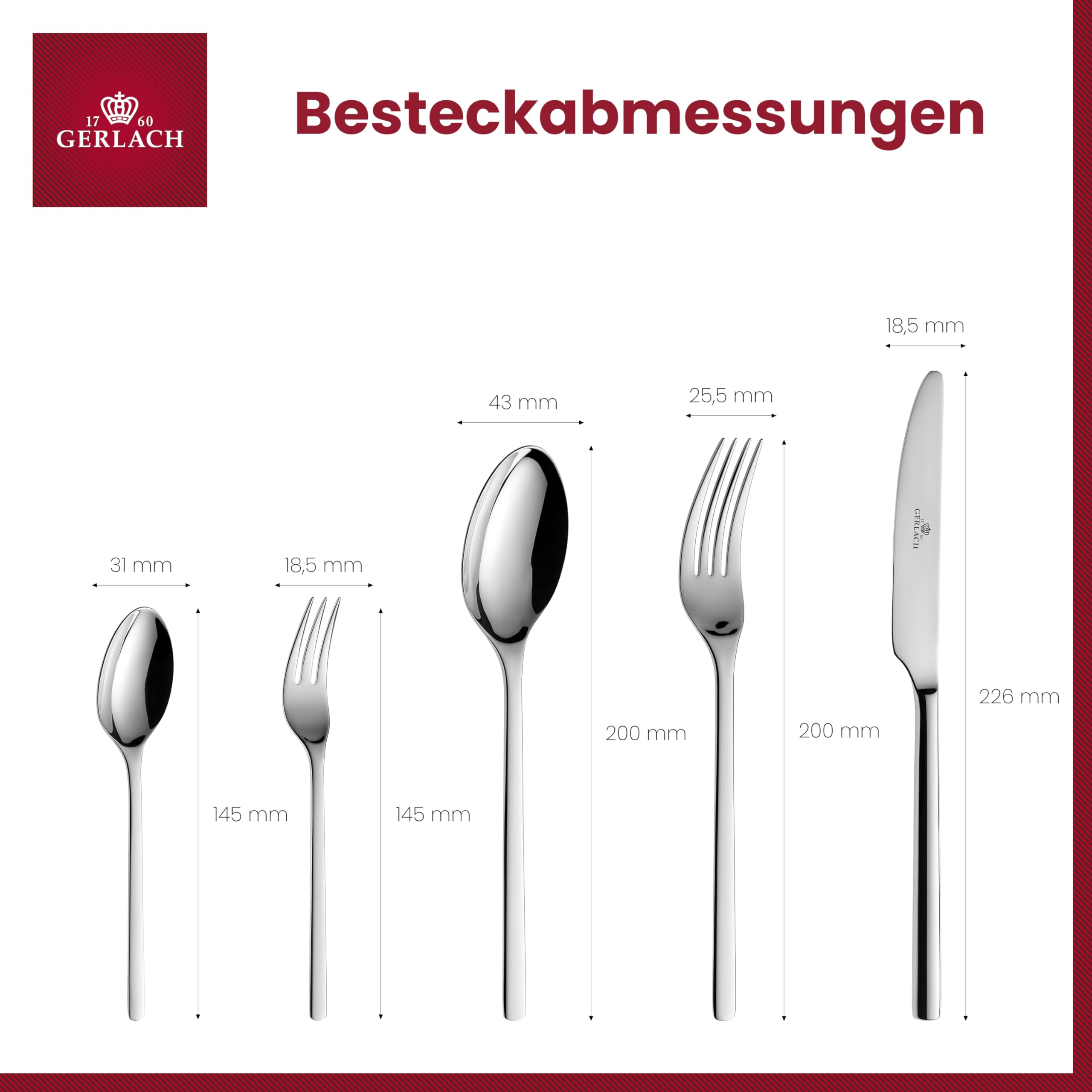 Gerlach 1760 Besteck Set für 6 Personen 24er Set Goldenes Besteckset Tafelbesteck Rostfrei Hochglanzpoliert Muza Gold