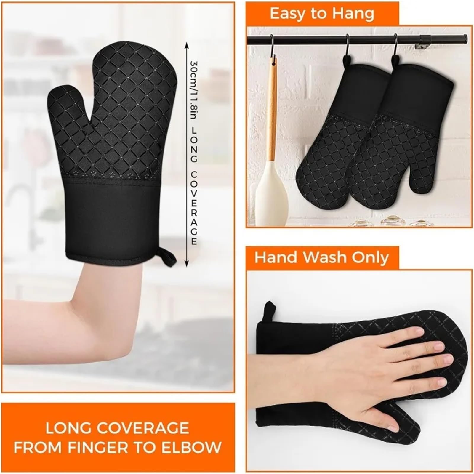 Ofenhandschuhe 2 Stück Handschuhe for die Küche, hitzebeständige, weiches Baumwollfutter, rutschfeste Ofenhandschuhe mit Silikonstreifen