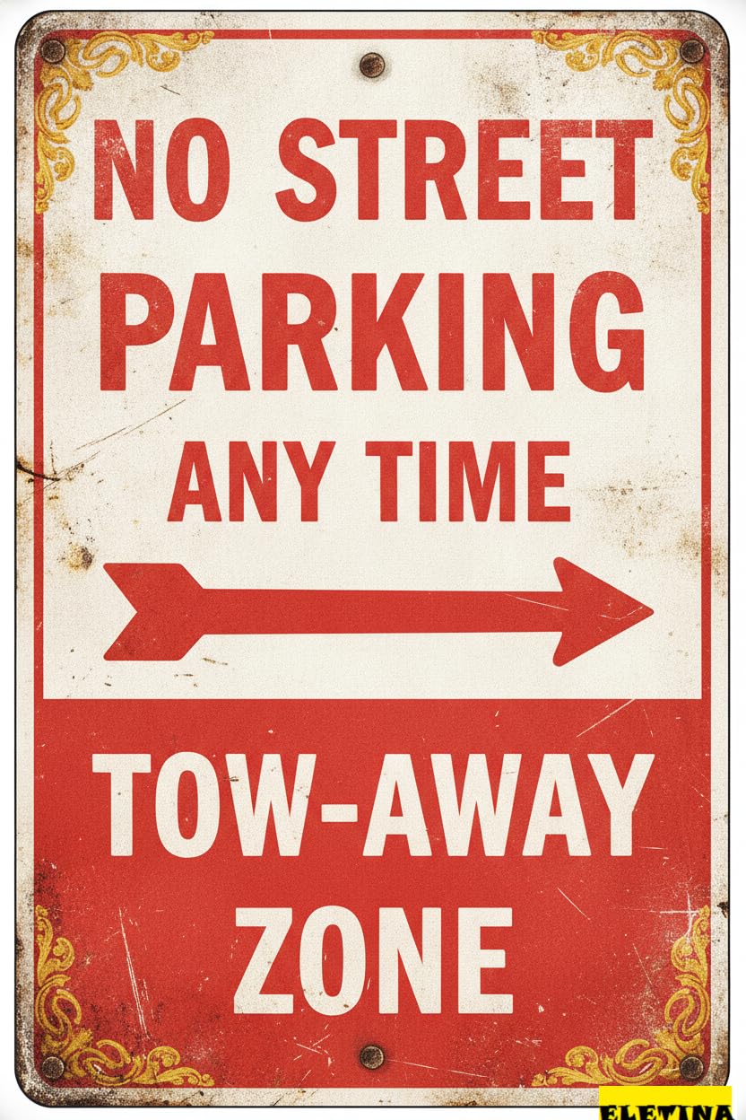 Personalized Sign for Man Cave No Street Parking Anytime Tow Away Zone With Bidirectional Arrow Safety Indoor Outdoor Use, Metal 8x12in Private Property Decorative