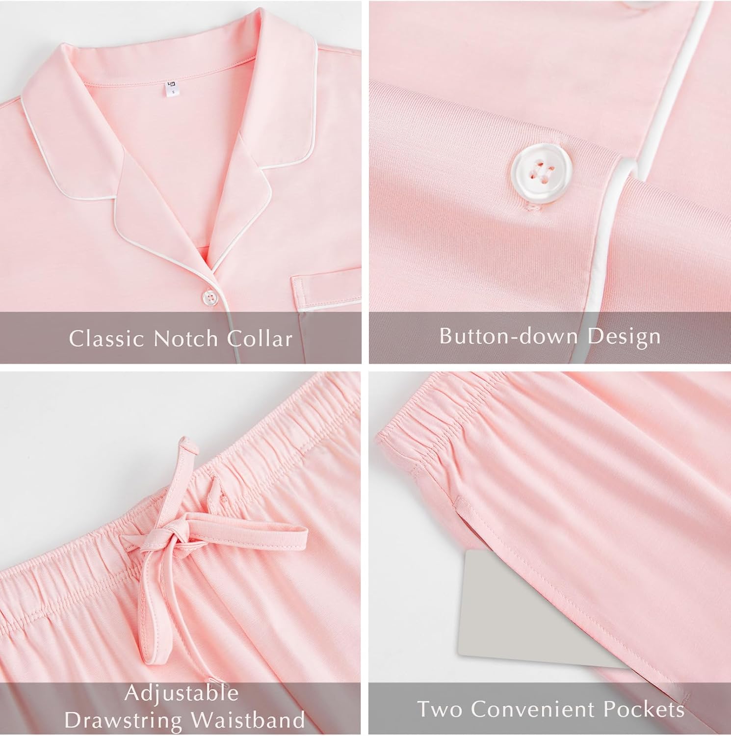 GYS Premium Women's Short Sleeve Pajama Set Notch Collar Button Down 2 Piece Sleep Sets, Viscose from Bamboo