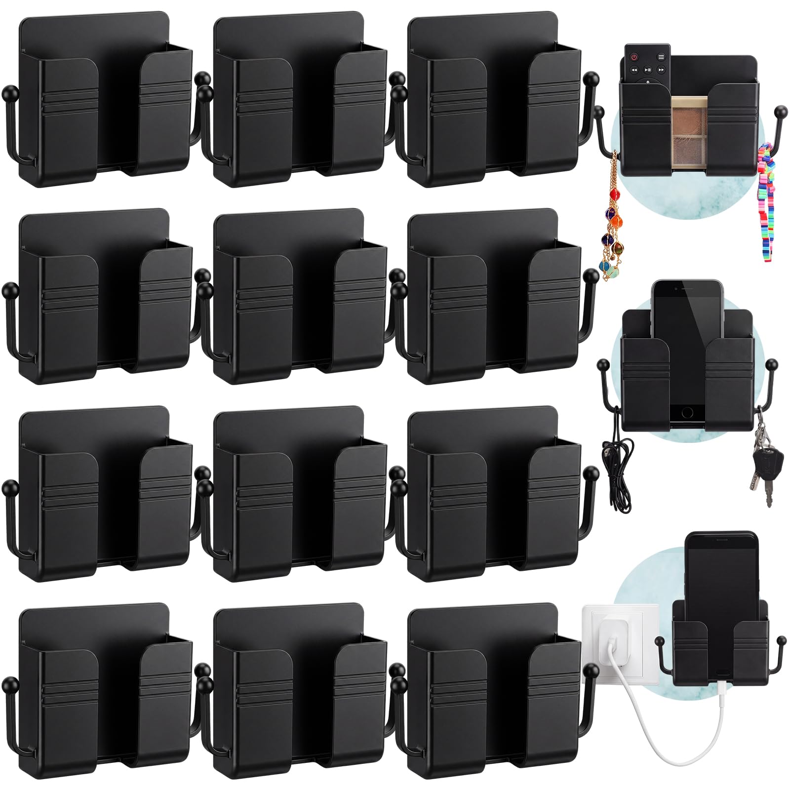 Jetec 12 Pcs Wall Mount Cell Phone Holder Adhesive Wall Beside Organizer