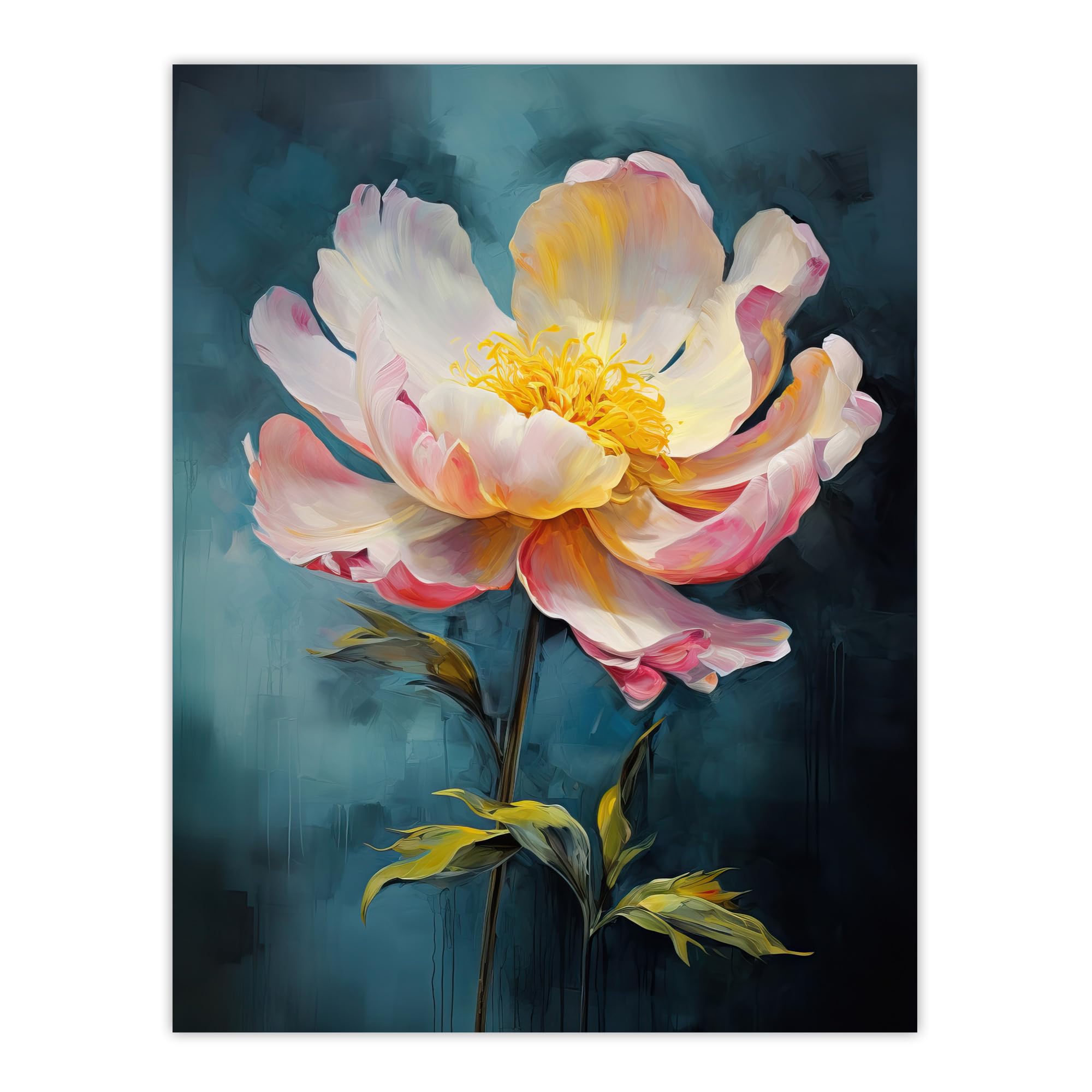 Wee Blue Coo Peony Pleasure Oil Painting Poster - Blue - W18" x H24"