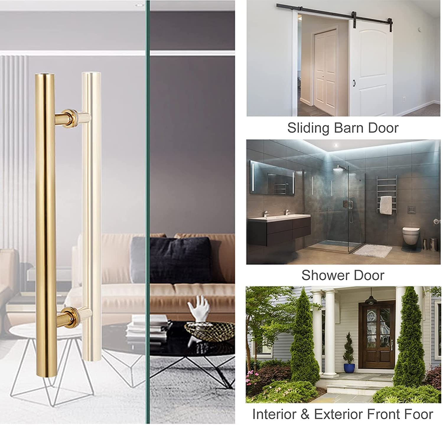 Manija de puerta corredera de granero, barra de empuje moderna de acero inoxidable, diseño de tubo redondo H de doble cara para puertas de madera y vidrio, 120 cm