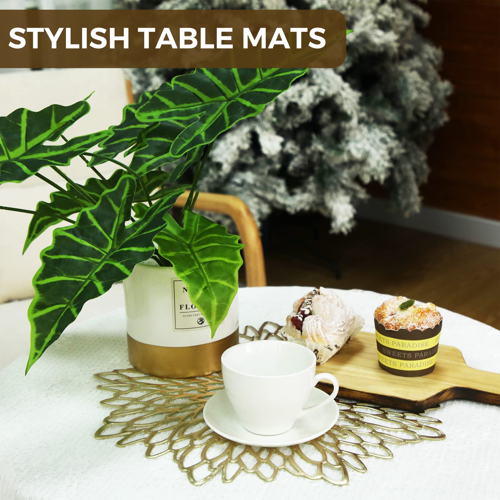 Round Pressed Vinyl Placemats Metallic Hollow Out Leaf Flower Table ...