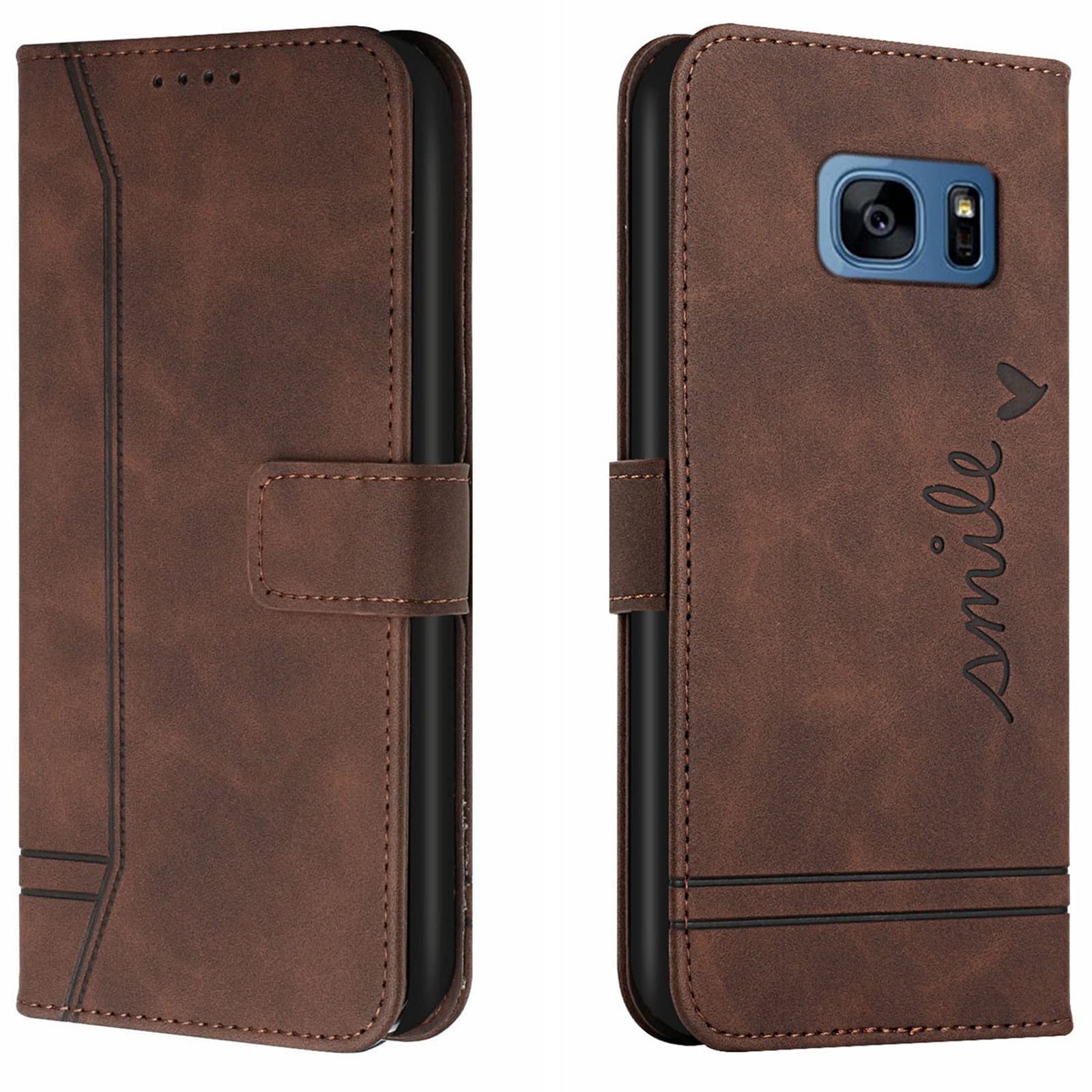 FMPCUON Cover per Samsung Galaxy S7 Edge,Flip Custodia Pelle per Samsung Galaxy S7 Edge,Folio Wallet/Portafoglio Protezione Case Caso Bumper + Vetro temperato * 2,Nero