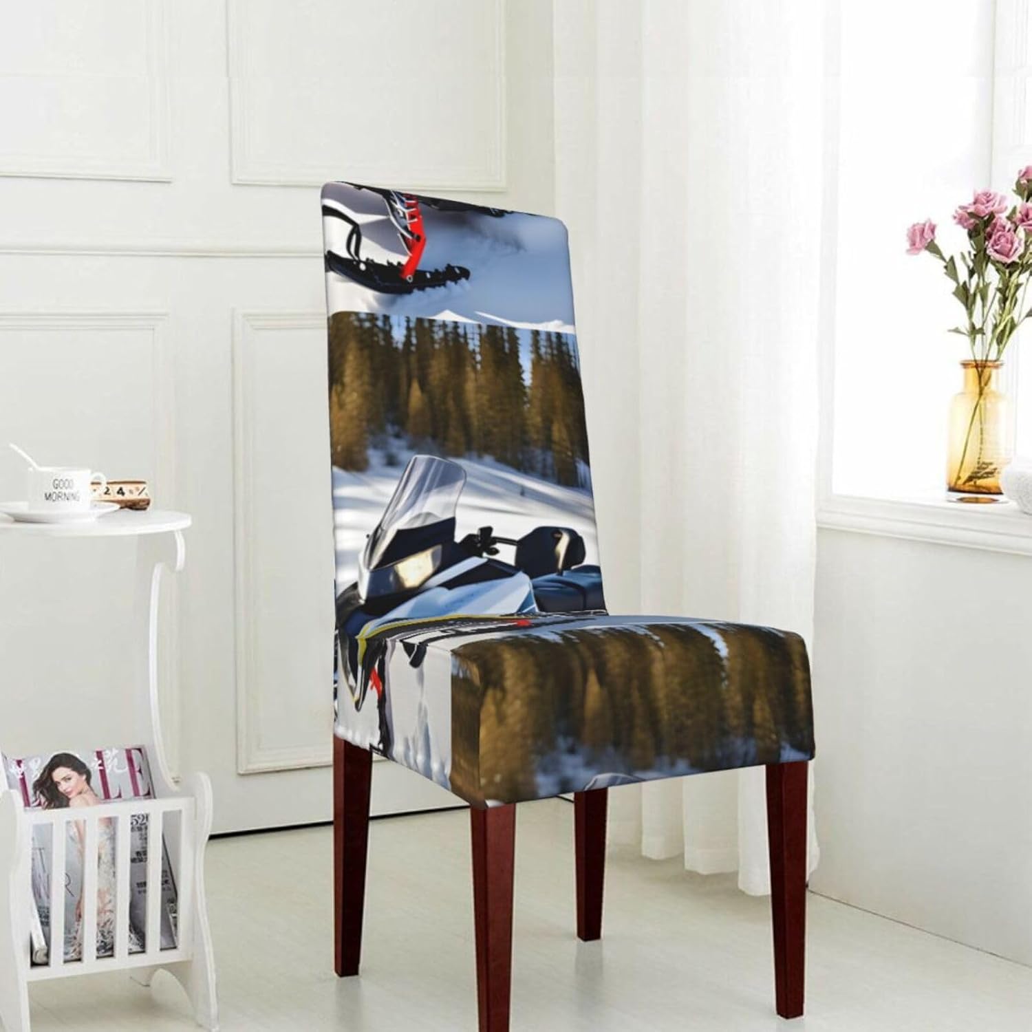 Advanced Snowmobile Prints Protection Cover for Dining Chair - Stretchable Chair Throw Covers for Dining Room, Hotel Event Party