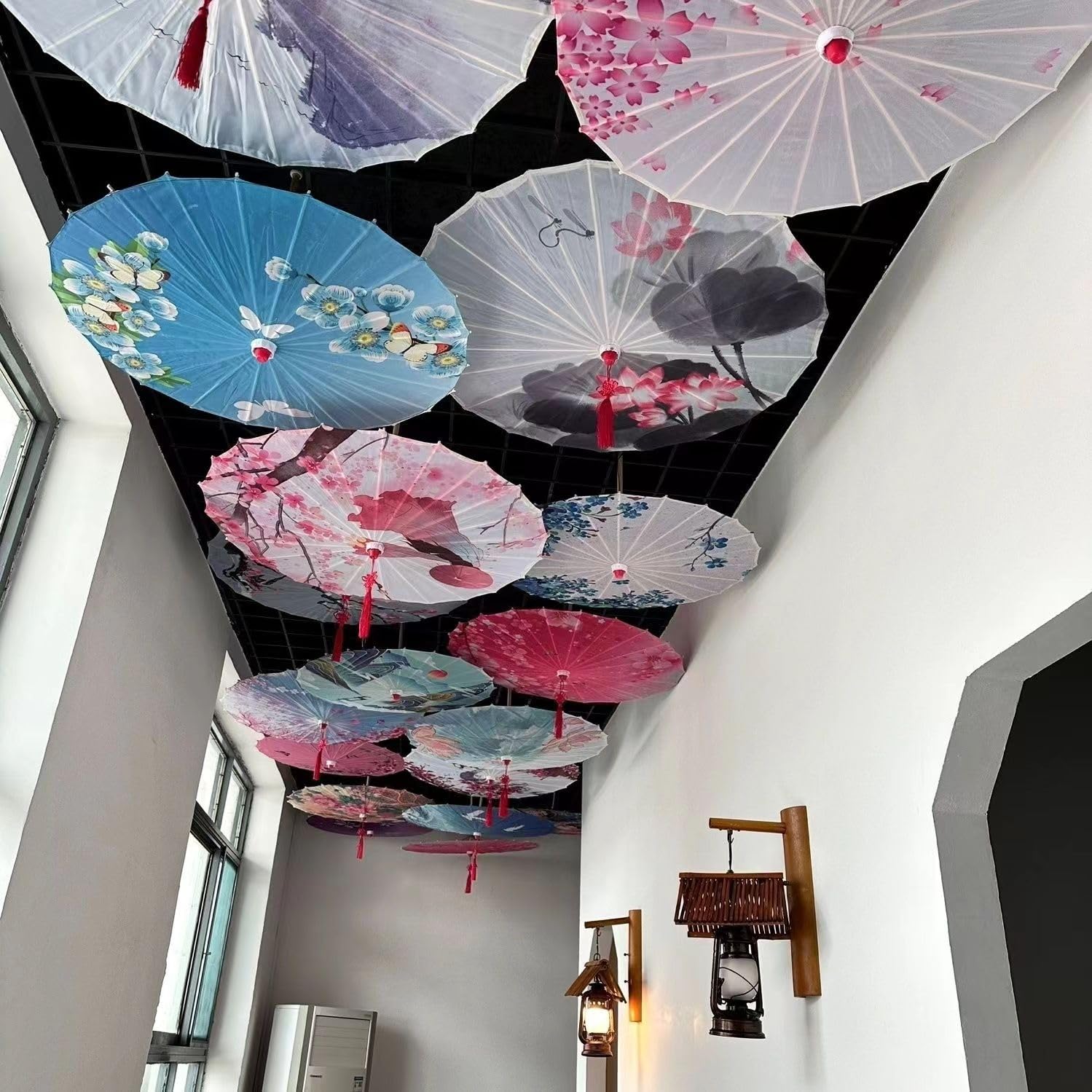 FLAIGO Oil Paper Umbrella, Handmade Parasol Asian Japanese Chinese Classical Colorful Painting Wooden Handle Umbrella for Wedding Dancing Fancy Dress Cosplay Photography (Style I)