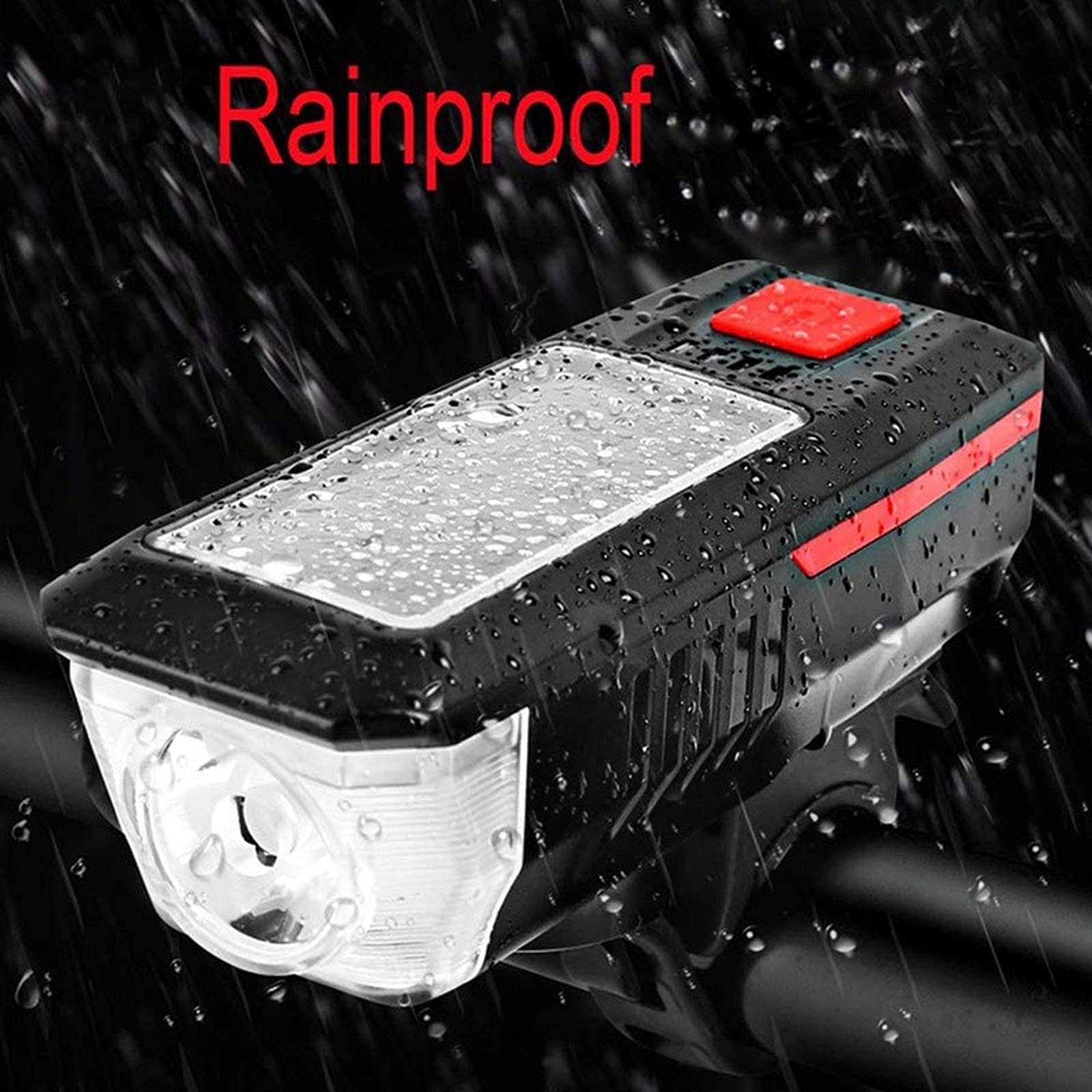 Bike Lights for Night Riding,Solar Charging Bicycle Light 3 Modes LED Road Mountain Bike Front Light Waterproof Bicycle Bell Light USB Rechargeable Headlight (Red)