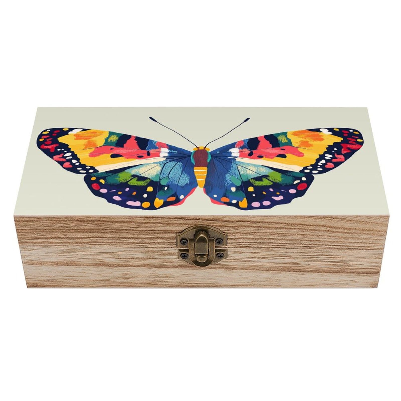 Ahdyr Butterfly Pattern Wooden Storage Box with Hinged Lid And Front Clasp Large Keepsake Box