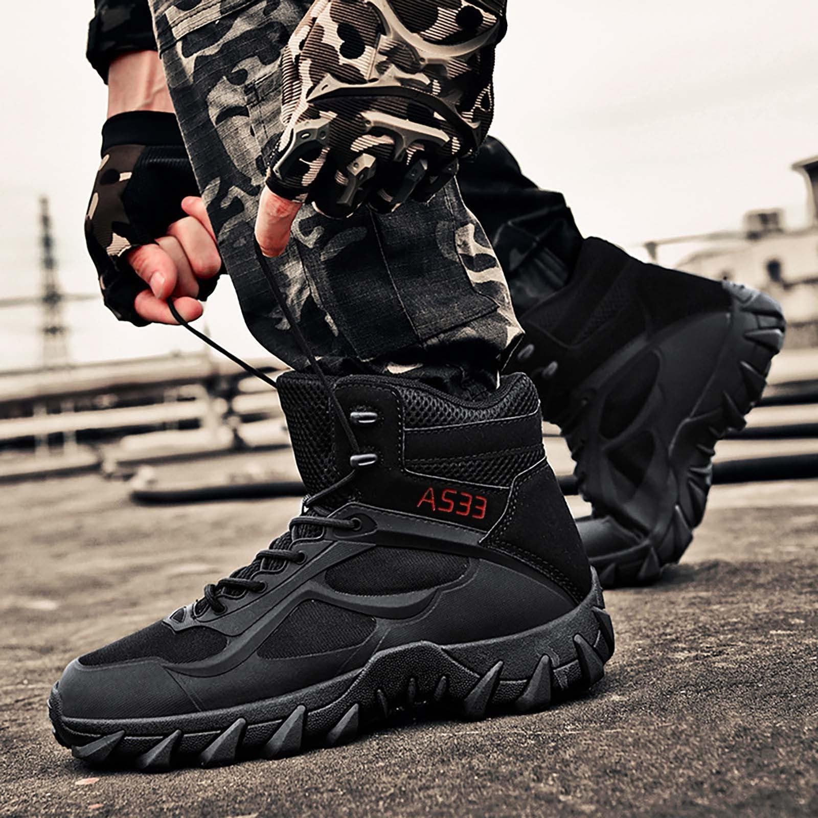 Botas de tobillo para hombre, botas de senderismo con cordones