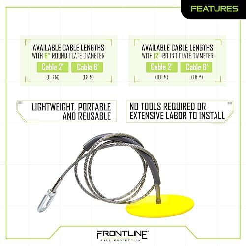 Miniatura 4 de Frontline Fall Protection DT1202 - Placa redonda de anclaje de caída de 12 pulgadas con cable de 2 pies  Cumple con OSHA y ANSI  Punto de anclaje