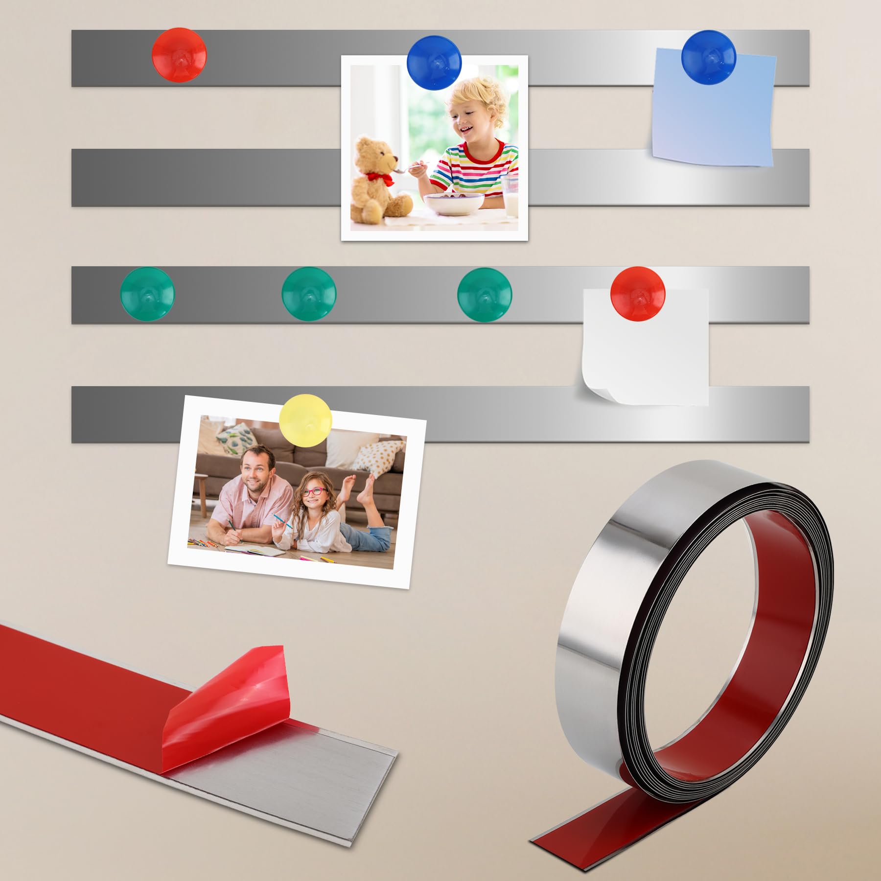 Soengsau 118" x 1.57" Flexible Self Adhesive Metal Strip for Magnets, Peel and Stick Ferrous Memo Tape for Bulletin Boards, Workshop, Office and