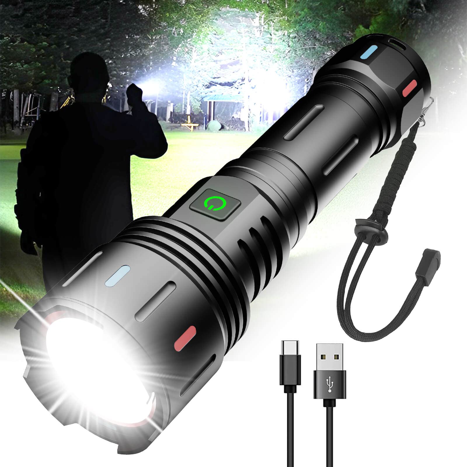 Rechargeable Flashlights High Lumens MAX 150000 Lumen,Super Bright LED Flashlight,High Powered Brightest Flashlight for Emergencies/Camping Gear,Zoomable,Waterproof,5 Modes,USB Handheld Flash Light