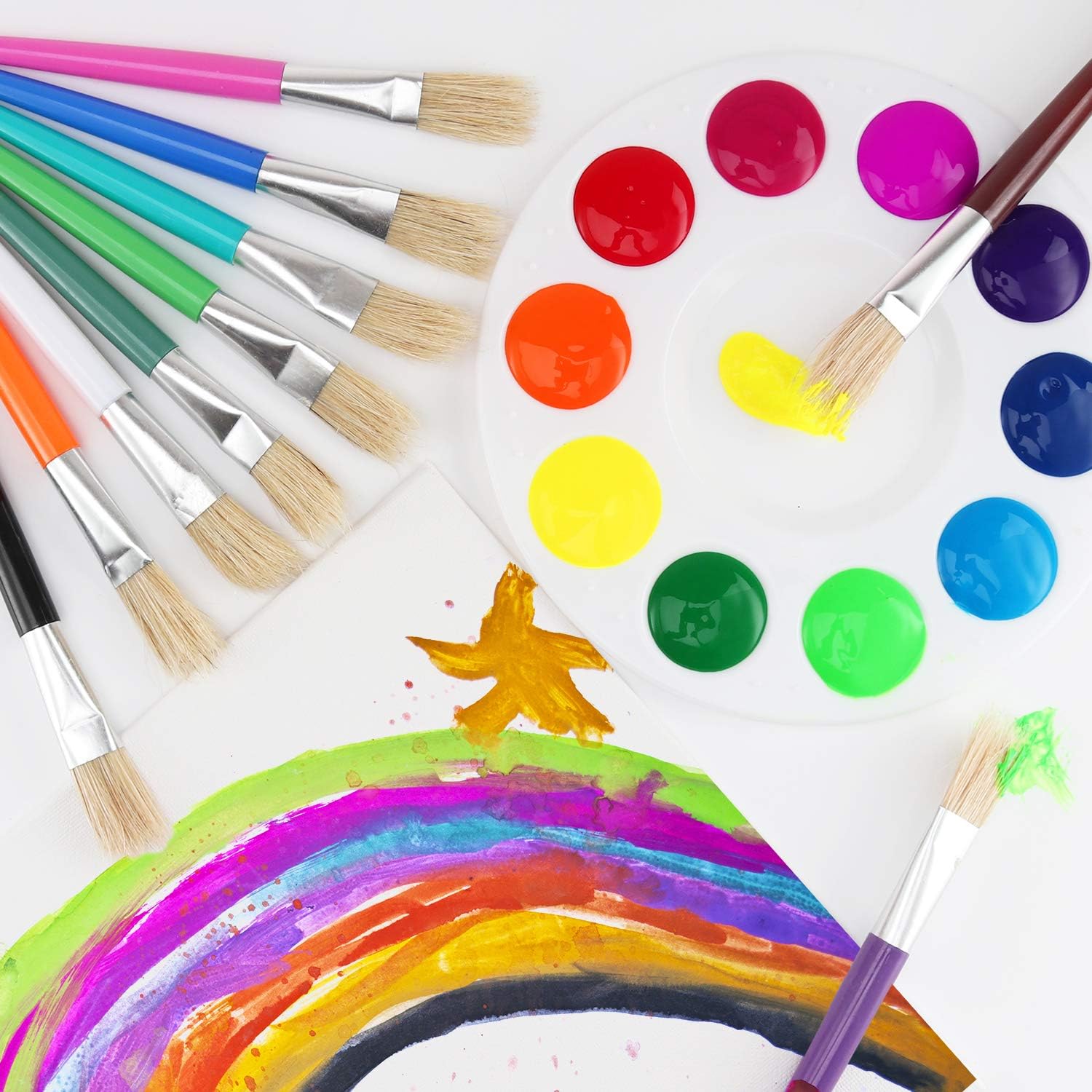 glokers 10-Piece Kid's Paint Brushes Set with Washable Paint and Palatte - 10 Easy to Clean Flat Paintbrushes - Kid-Friendly Paintbrushes and Art Supplies Perfect for Home, School, and Daycare : Toys & Games