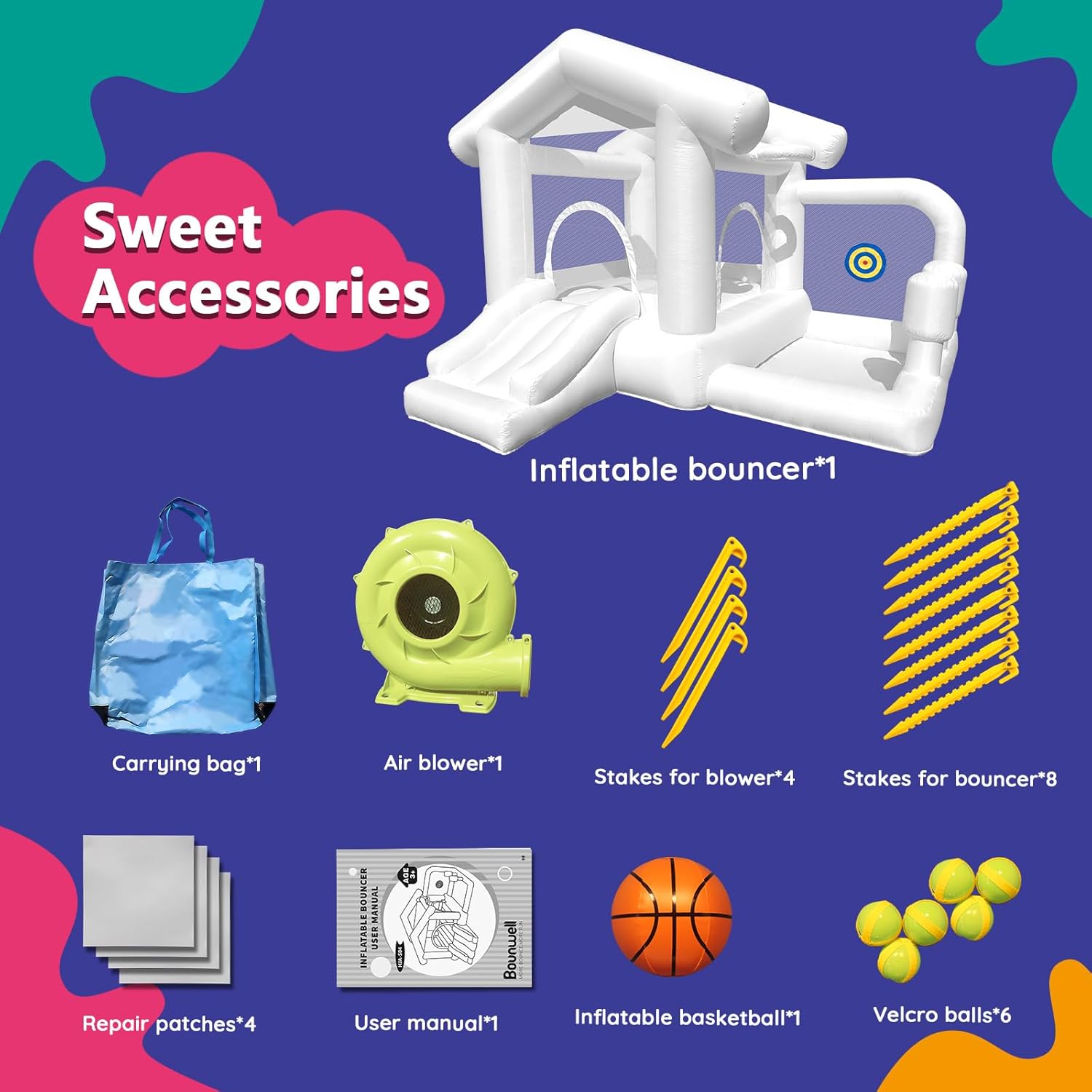 Inflatable White Bounce House with Ball Pit, Indoor & Outdoor White Bounce Castle with Blower, Boncy House for Kids 3-8 Ages