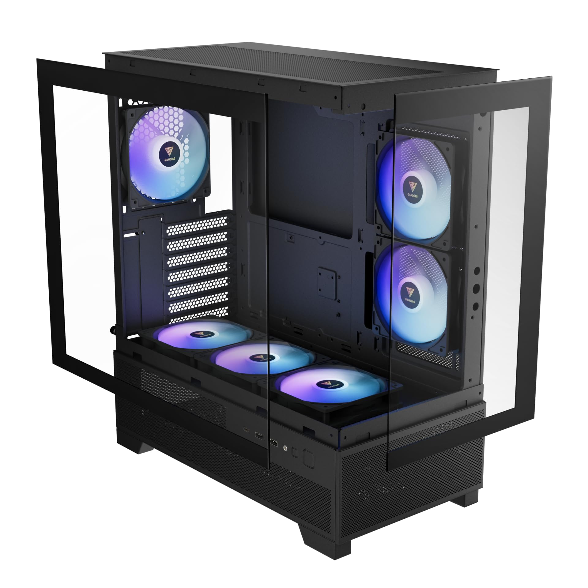 Gamdias AURA GC12 - Custodia per gamer, 6 ventole, colore: Nero