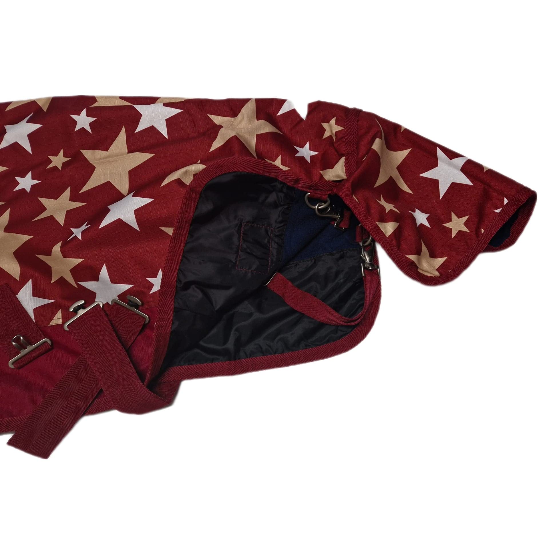 Regendecke Winterdecke Outdoor Decke Weidedecke 65 70 75 80 85 90 95 100 Weinrot Sterne 0 oder 200 Gramm Minishetty Minipony Mini Shetty Welsh Fleece Lining Thermodecke (0 Gramm Füllung, 100 cm)