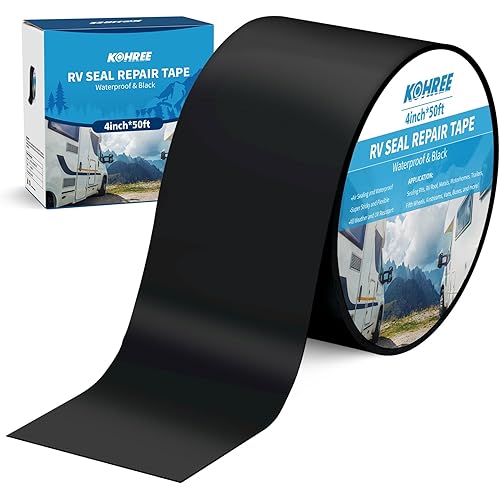 Kohree Butyl Sealant Tape, 4 Inch x 50 Foot RV Roof Tape Black, RV Sealant Waterproof Tape UV & Weatherproof Butyl Roofing Tape for RV Repair, Window, Boat Sealing, Truck Stop Camper Roof Leaks