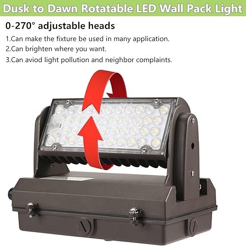 Miniatura 4 de Paquete de luz LED giratoria de 80 W del atardecer al amanecer, 5000 K, 10000 lúmenes, 400-600 W, equivalente a HPSHID, cabezal ajustable ETL,