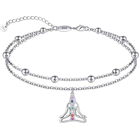 925 Sterling Silver Anklets Bracelets for Women Dainty Beach Layered Chakra Anklets...