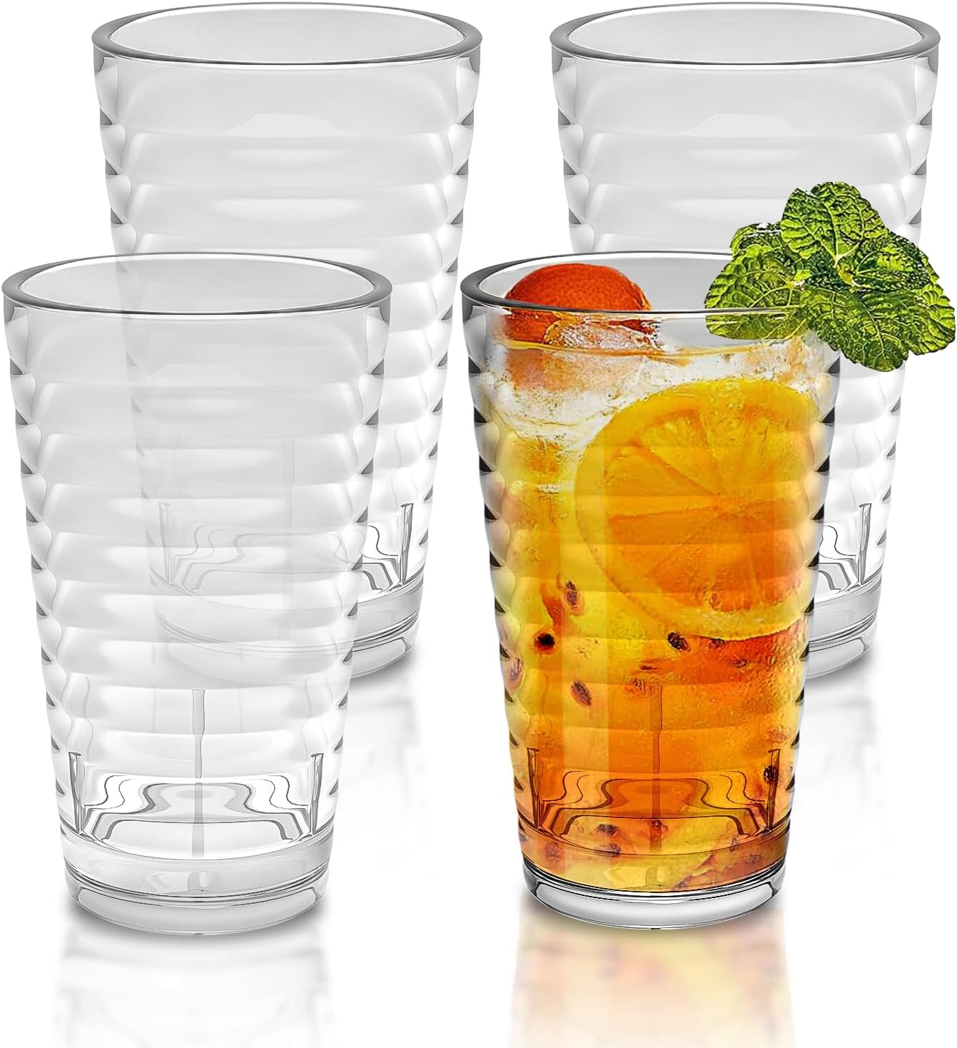 Acrylic Plastic Drinking Glasses, Plastic Tumblers Water Glasses Set of 4 13oz, Unbreakable Glasses Drinking, Reusable Cup Set for Beverage, BPA Free, Dishwasher Safe, Stackable - Thumbnail 2
