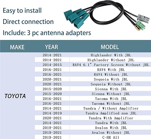Miniatura 7 de Antena satelital de fábrica de automóviles Antena XM Adaptadores de antena GPS Cable conector para Toyota 2012-2021 al mercado de accesorios Radio