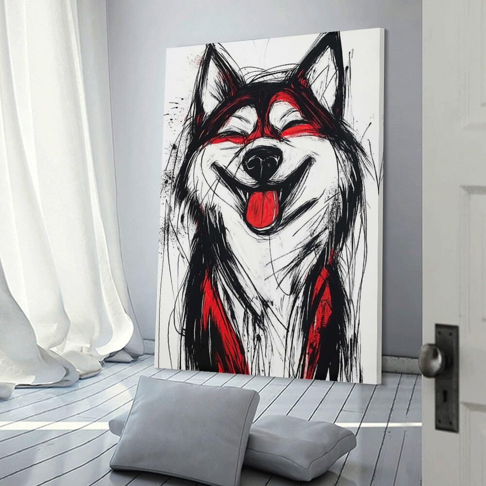 Junmoney Canvas Wall Art Smiling Husky Dog Art, 20x30inch(50x75cm), for Living Room, Lounge Or Sitting Room, Canvas Styling for A Polished Room Look