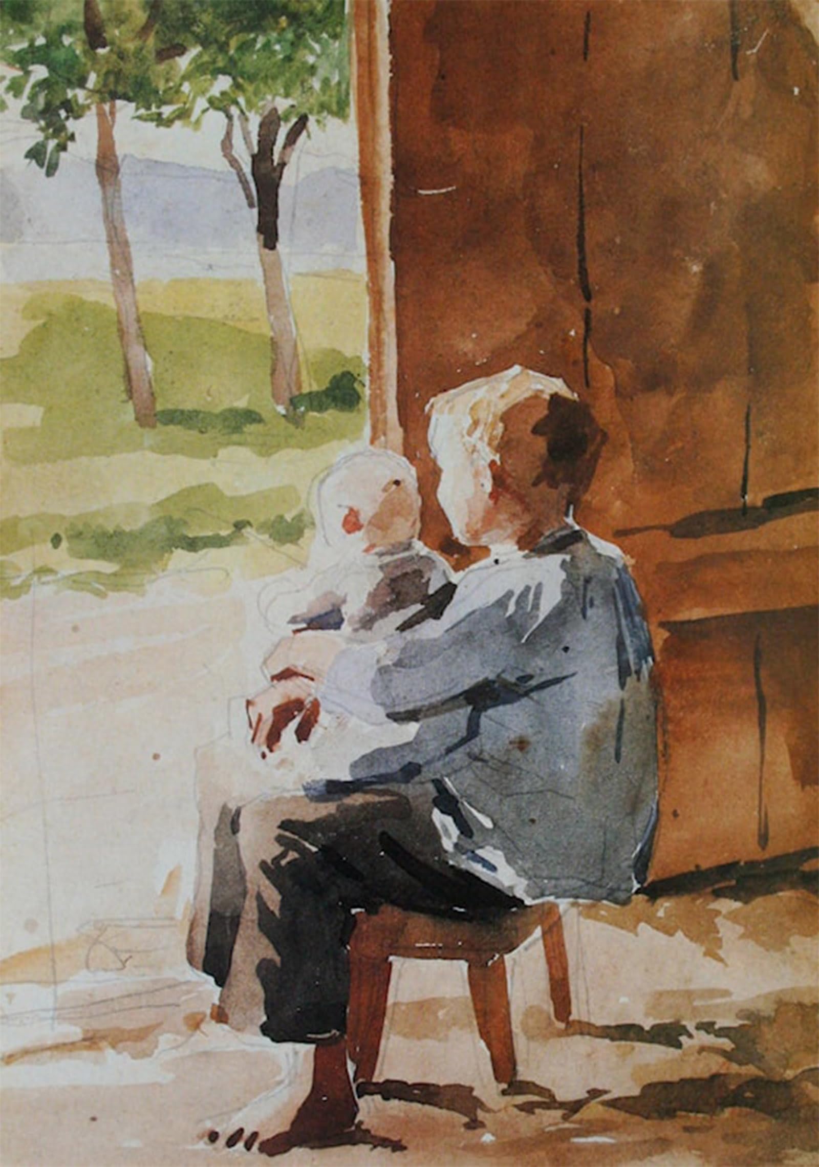 ARTXLXXBN Famous Print Painting Colorful Art Print Young Boy of Ins Holding a Child in His Lap Canvas Art Decorations for Home Decor 60x90cm