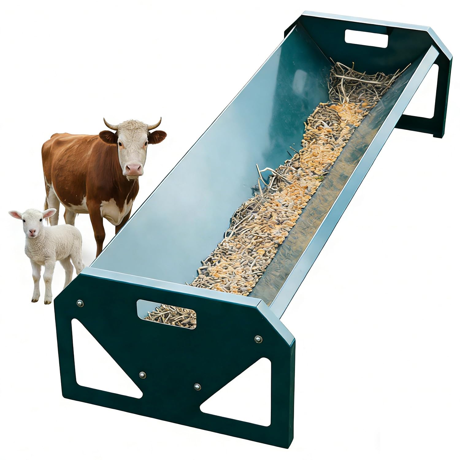 114cm Comedero para Cabras, Gran Capacidad Metático Alimentador De Heno Portátil Comedero De Heno, Comedero Resistente Fácil De Limpiar, para Oveja Caballo Vaca Ganado,Verde,Galvanised Steel