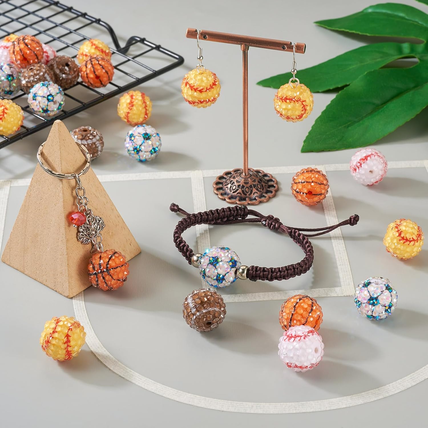 Fashewelry 30pcs Rhinestone Bubblegum Beads 20mm Baseball Disco Sport Theme Resin Round Gumball Beads for Beadable Pen Lanyards Keychain Bag Chain Jewelry Making - Image 3