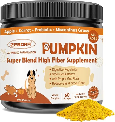 ZEBORA Calabaza para perros  Fibra natural para perros y gatos, manzana, probióticos para perros para la salud digestiva, favorecer deposiciones