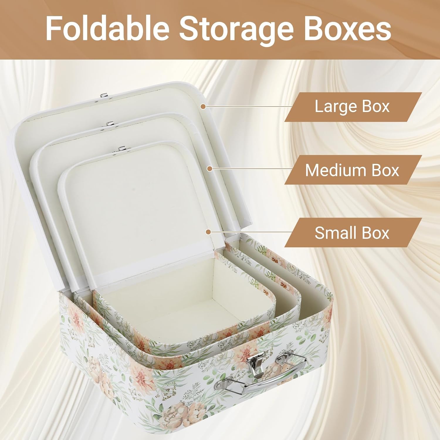 Paperboard Suitcases Set of 3 Decorative Storage Boxes With Lids,Compatible with Presents,Photos,Toys,Wedding,Birthday,Anniversary,Vintage Suitcases Home Decoration (White) image 5